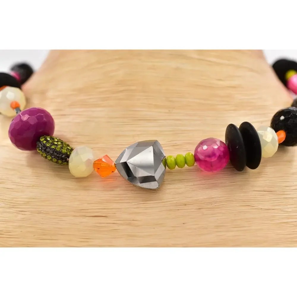 Vintage Glass Beaded Collar Necklace Crystal Purple Orange Black Halloween BinBL